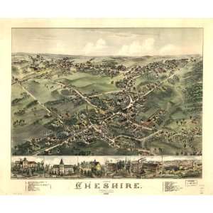   Panoramic Map View of Cheshire, Connecticut 1882.