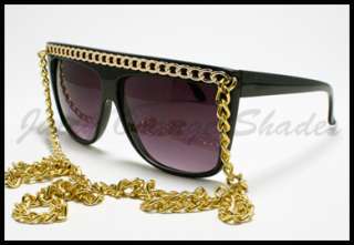 LADY CELEBRITY FLAT TOP GOLD CHAIN Sunglasses BLACK  