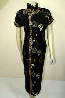 Asian Chinese Woman Silk Long Dress QiPao Black JBCQ  