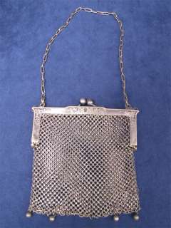 Antique German Silver Mesh Chainmail Purse Handbag  