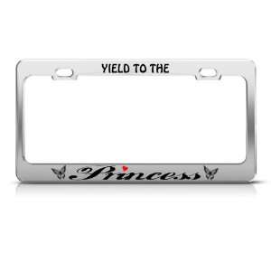 Yield To Princess Butterfly license plate frame Stainless Metal Tag 