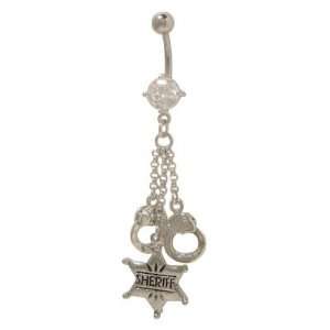  Dangling Hand Cuffs and Sheriff Star Belly Ring Jewelry