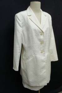 Le Suit Soft White w/ White Checkers Skirt Suit Sz 16  