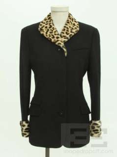   Versace Couture Black Wool & Leopard Pony Hair Jacket Size 38  