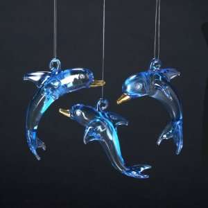 Club Pack of 12 Under the Sea Blue Glass Dolphin Christmas Ornaments 3 