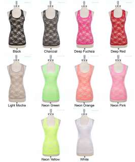 All Over Floral Lace Sleeveless Tank Top Racer Back VARIOUS COLOR SIZE 