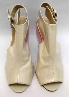   Cream & Pink Patent Forever 21 Chloe Cone Heel Open Toe Heels  Size 8