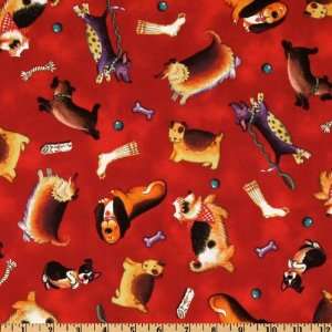  44 Wide Smoochie Poochie Dog Toss Red Fabric By The Yard 