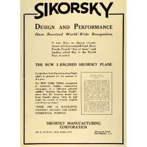  1926 Ad Sikorsky Manufacturing Corp. Aircraft Airplane 