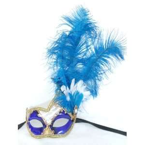  Blue Music Ciuffo Onda Feather Venetian Masquerade Mask 