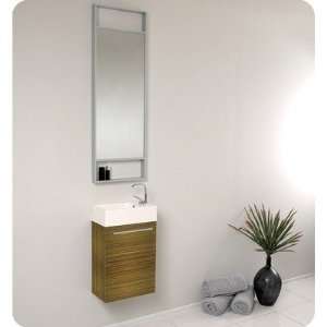 Pulito Small Modern Bathroom Vanity with Tall Mirror Finish Gray Oak