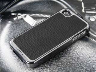 Black Deluxe Snake Flip PU Leather Chrome Case Cover for iPhone 4 4G 
