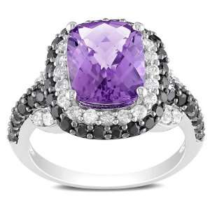   Amethyst, White Cubic Zirconia and Black Spinel Fashion Ring Jewelry