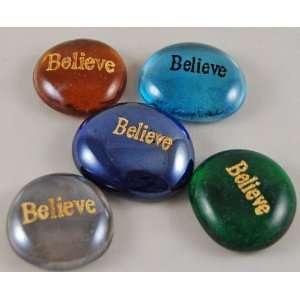  Set of 5 Glass Believe Word Stones 