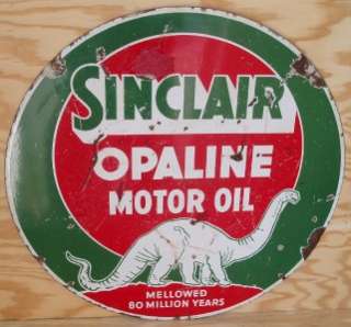 Old SINCLAIR OPALINE OIL 24 Porc SIGN White DINO Pic  