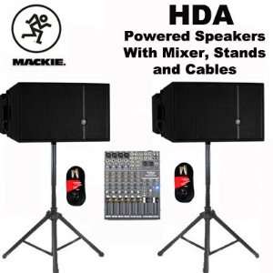  Mackie HDA Powered Speaker 12 Two Way with Mixer, Stands 