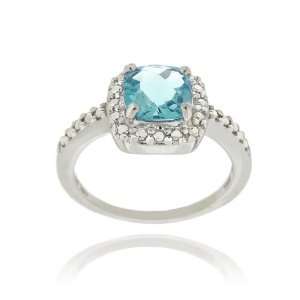  Sterling Silver Swiss Blue Topaz & Diamond Accent Square 