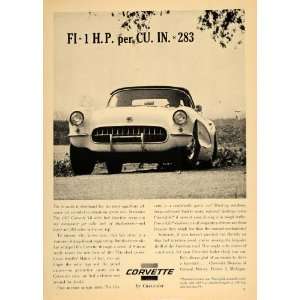  1957 Ad Chevy Corvette V8 1 HP Per Cubic Inch 283 CID 