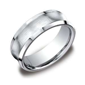Mens Cobalt 7mm Comfort Fit Wedding Band Ring Concave Satin Center 
