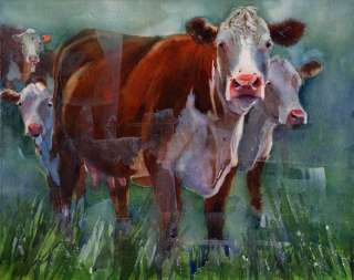 PRINT Cow Hereford Farm Painting Art Matriarch steer  