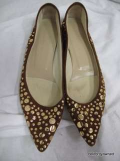 Sigerson Morrison Brown Suede Gold Studded Flats 6.5 B  