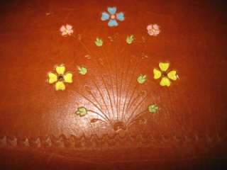 VINTAGE Sienna Tan Leather Handmade Flower Tooled Saddle Bag Boho 