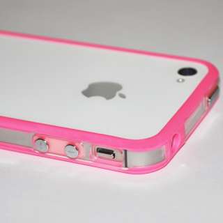 Pink Clear Hard Bumper Case Cover with Metal Buttons For Apple iPhone 