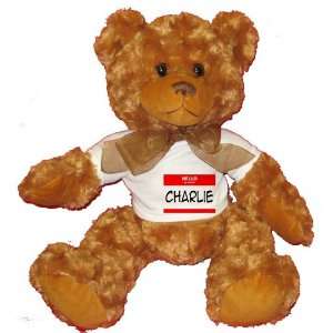  HELLO my name is CHARLIE Plush Teddy Bear with WHITE T 