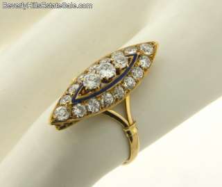 Antique Art Deco Enamel 1.2C Diamonds 18k Gold Ring  