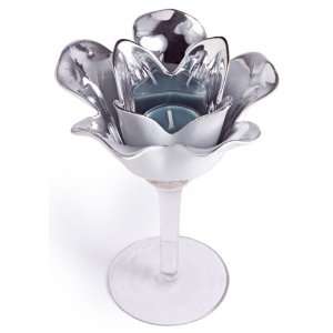   Stem Votive Candleholder   White with Silver Lining