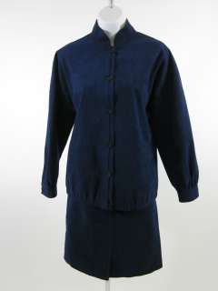LEO MARCIANO Blue Suede Skirt Blazer Suit Set Sz 29 L  