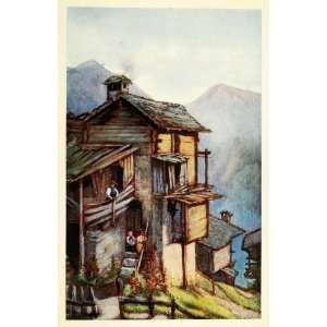  1907 Print Saint Luc Mountain Sierre Valais Switzerland 