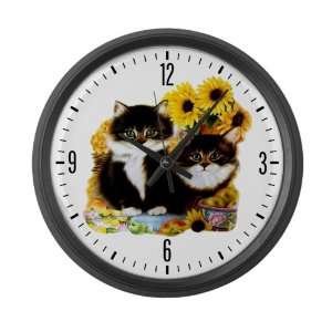  Large Wall Clock Kittens with Sunflowers 