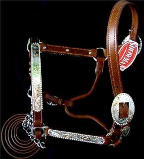   WESTERN DARK oil leather SHOW HORSE HALTER RODEO SILVER LEAD SHILOH