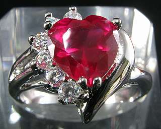 3mm Heart Cut Red Ruby White Gold P Cocktail Ring 8  
