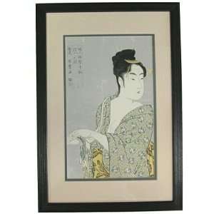  Coquette by Utamaro ~ Framed Vintage Woodblock Print