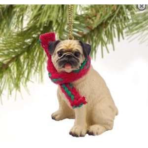  Christmas Tree Ornament   Fawn Pug with Scarf Ornament 