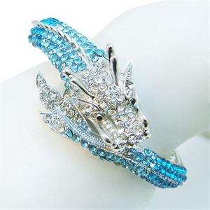 Bold Dragon Bangle Bracelet Blue Rhinestone Crystal Cuff Animal  