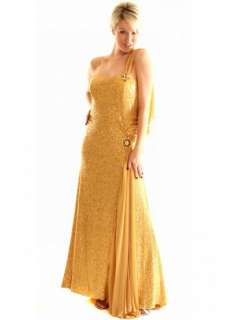 Gold fully sequinned Pia Michi evening dress Gold silk drape over 