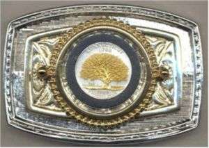 Gold on Silver Connecticut Statehood Commemorative Quarter Belt Buckle 