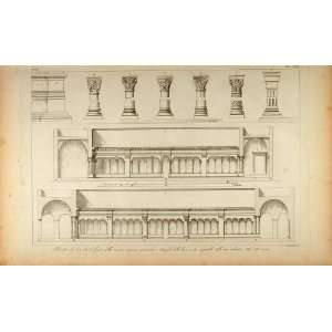  1845 Engraving S. Paolo fuori le mura Columns Cloister 