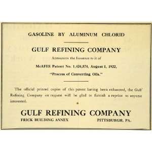  1922 Ad Aluminum Chlorid Gulf Refining Converting Oil Chemistry 