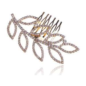Bridal Jewelry Gold Tone Crystal Rhinestone Leaf Branch Head Piece 