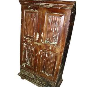   Furniture Teak Hand Carved Rustic Patina Cabinet From India CLEARANCE