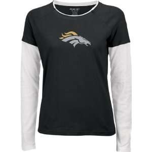 Denver Broncos Womens Black Logo Alloy Long Sleeve Layered Tissue Tee