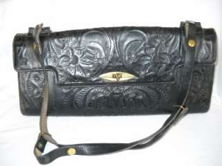 Vintage Black Tooled Large shoulder purse 16.5 x7  