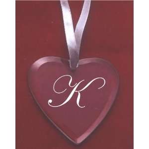  Glass Heart Ornament with the Letter K 