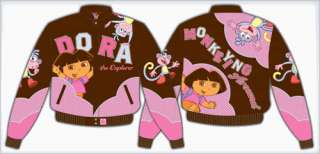 Youth Girls Size 9 14 Dora the Explorer Jacket Coat Brown Pink Monkey 