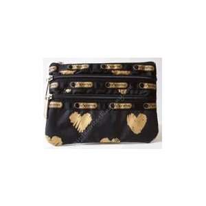  LeSportsac 3 Zip Cosmetic Bag Heart of Gold Beauty