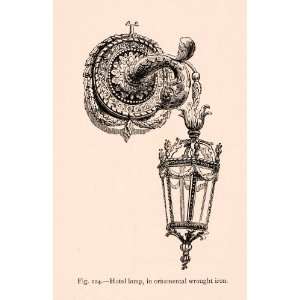  1876 Wood Engraving Hotel Lamp Ornamental Wrought Iron Lantern 